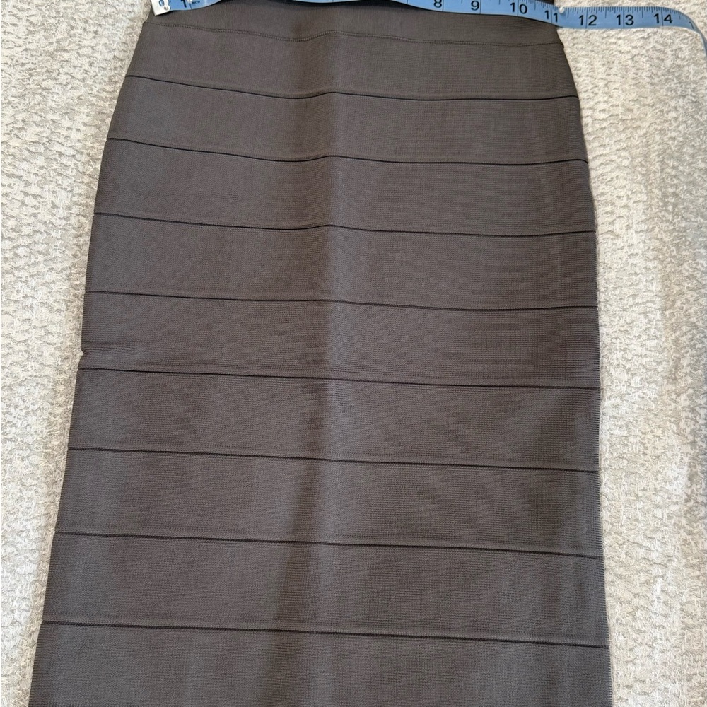BCBGMaxAzria Dark Brown Horizontal Bandage Midi Skirt